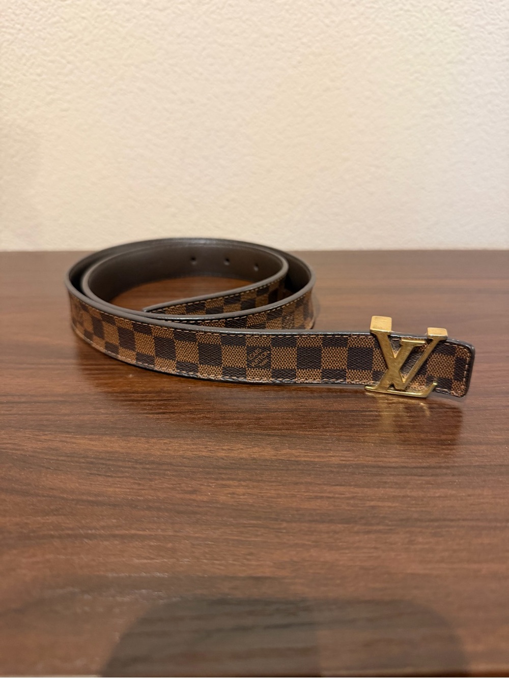 Louis Vuitton Brown Damier Canvas Men's Belt with Gold LV Buckle